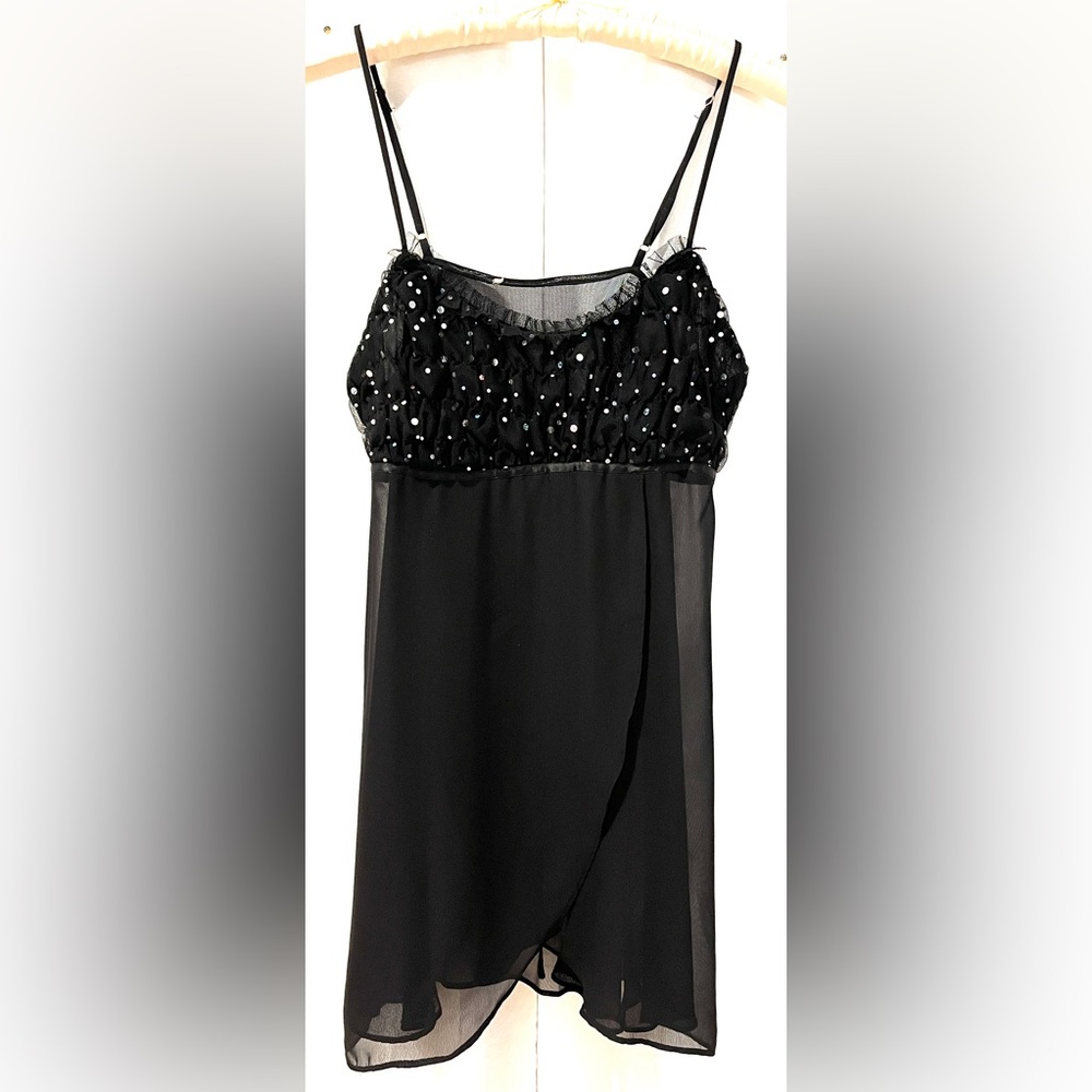 Gorgeous Sheer Babydoll with rhinestones and sequins.